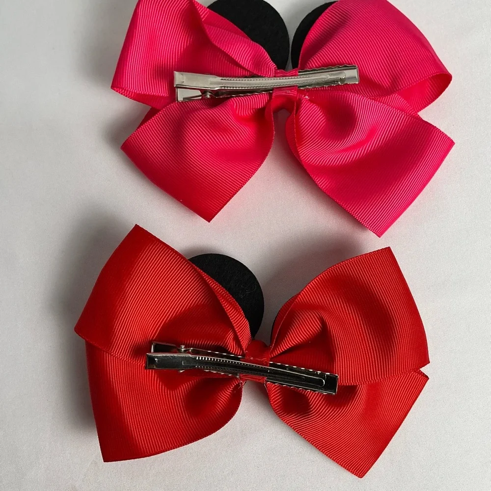 2 Mickey Mouse Ears Red and White Polka Dot Hair Bows